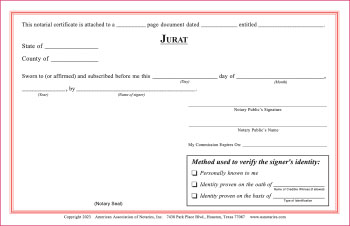 North Dakota Jurat Notarial Certificate Pad