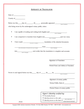 North Dakota Affidavit/Translator Notarial Certificate Pad